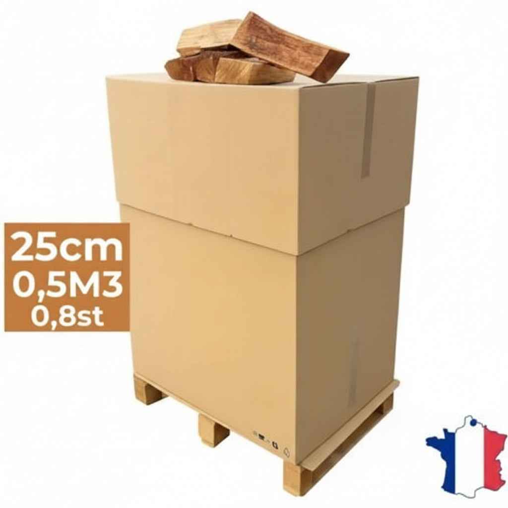Bois de chauffage Briand Combustibles, bois de 25 cm extra sec et étuvé, lot de 0,5 m³ pour cheminée ou poêle