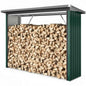 Abri à bois extérieur en acier galvanisé vert, 213 cm, conçu par Briand Combustibles, pour ranger efficacement du bois.