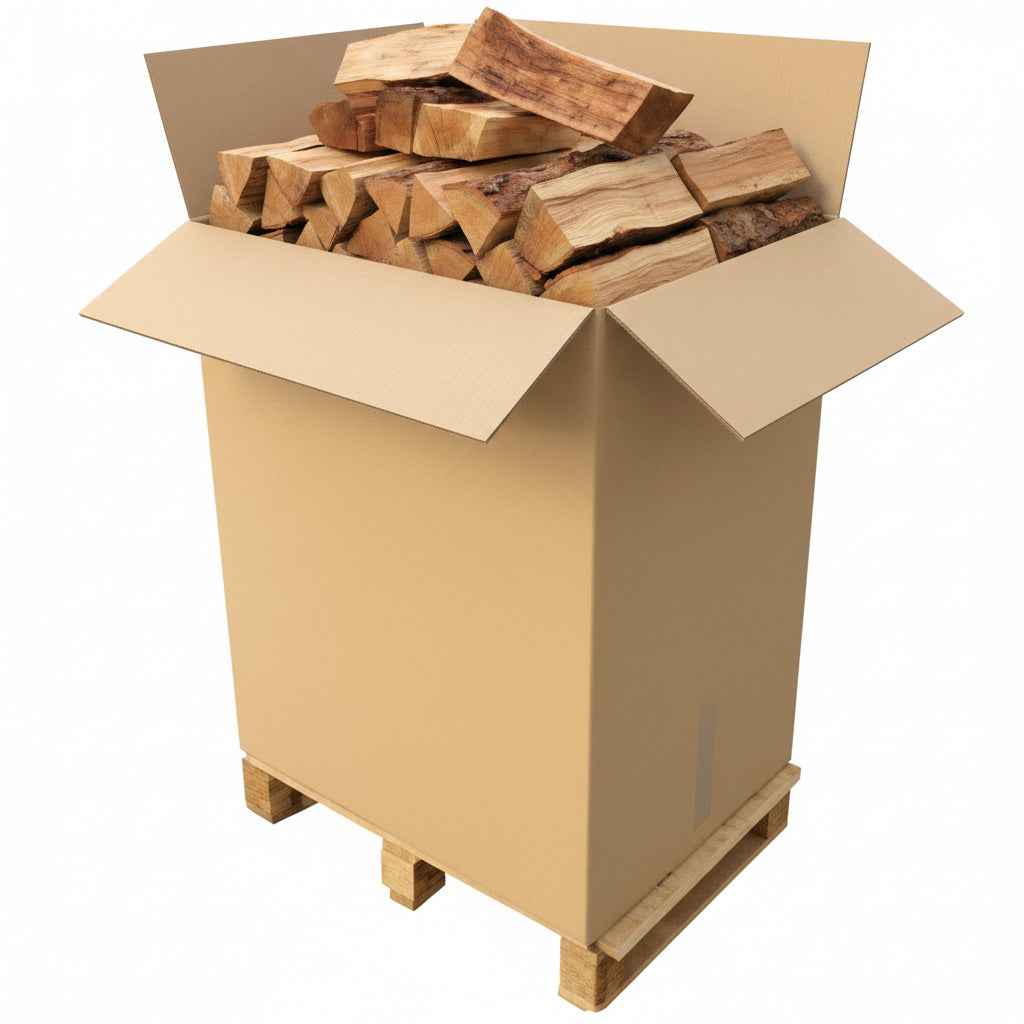 Bois de chauffage Briand Combustibles, 25 cm, extra sec, étuvé, lot de 0,5 m³, prêt à brûler dans un feu de cheminée.