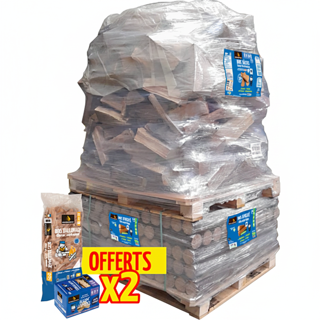 Trois packs de bois de chauffage Briand Combustibles avec bûches densifiées et allumage offert, bois de 30 cm.
