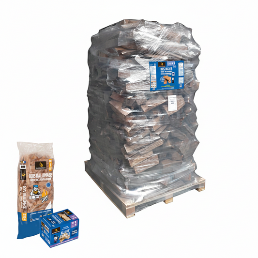Lot de 3 packs de bois de chauffage Woodstock Briand Combustibles avec allume-feux, bois de 40 cm, 6000 dm³, prêt à brûler.