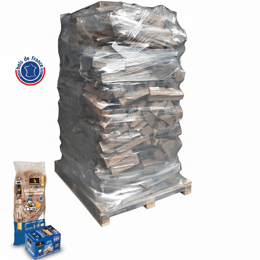 Chutes de bois de chauffage Briand combustibles, 40 cm, ballot de 2000 dm³ avec bois d'allumage, prêt pour cheminée ou poêle.