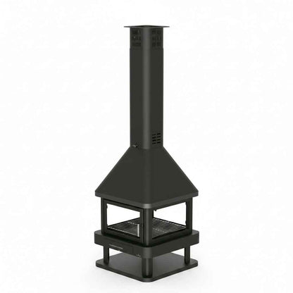 Poêle à bois BRONPI Huelva-Poêle à bois central Briand Combustibles, 15 kW, 4 vitres, A+ pour chauffage efficace.