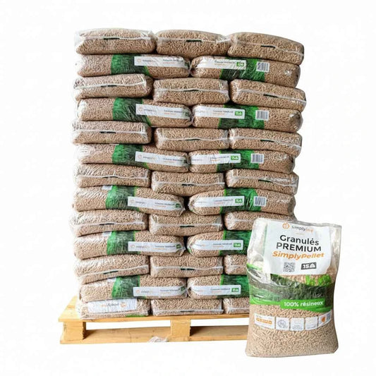 Granulés de bois Briand Combustibles SimplyPELLET en palette de 65 sacs, 975 kg, pour chauffage écologique et efficace