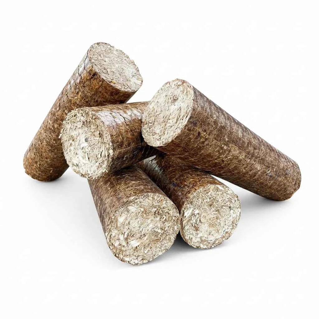 Bûches compressées premium SimplyBûche Jour en bois densifié de la marque Briand Combustibles, palette de 960 kg, haute performance.
