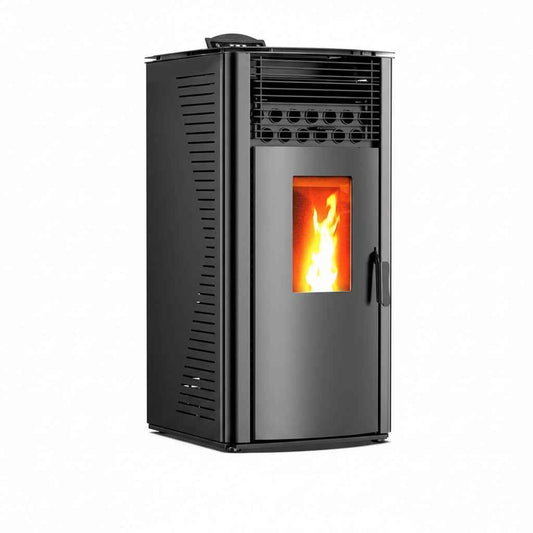 Poêle à granulés Briand combustibles Garen Black 15 kW avec Wi-Fi et kit de raccordement, design moderne en noir.