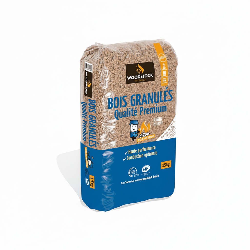 Lot de 2 palettes de granulés de bois premium Briand Combustibles, 132 sacs de 15 kg, pour chauffage écologique.