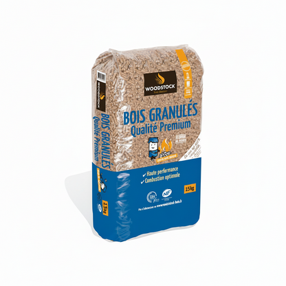 Lot de 2 palettes de granulés de bois premium Briand Combustibles, 132 sacs de 15 kg, pour chauffage écologique.