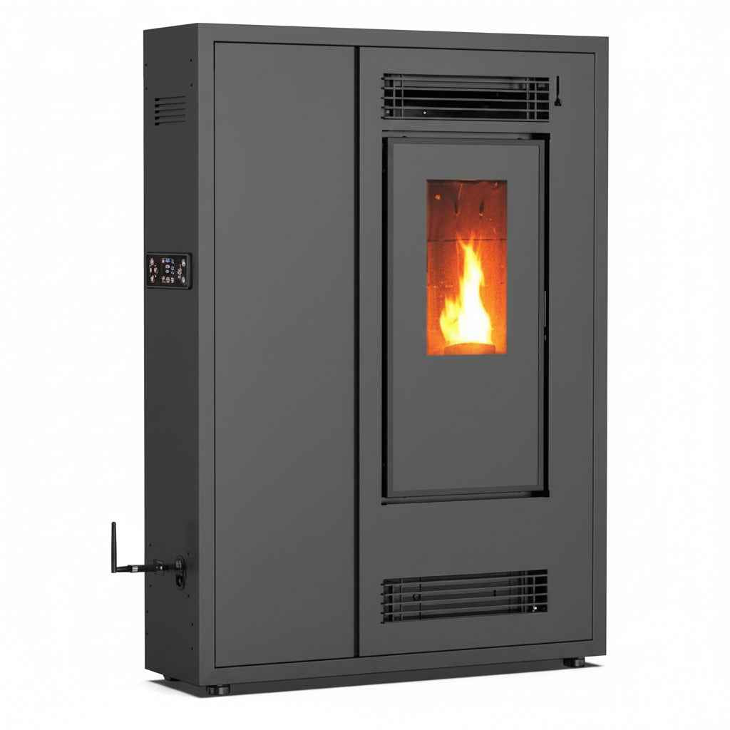 Poêle à granulés Briand combustibles Aria Black 12 kW avec Wi-Fi, design moderne, inclus kit de raccordement, classe énergétique A+