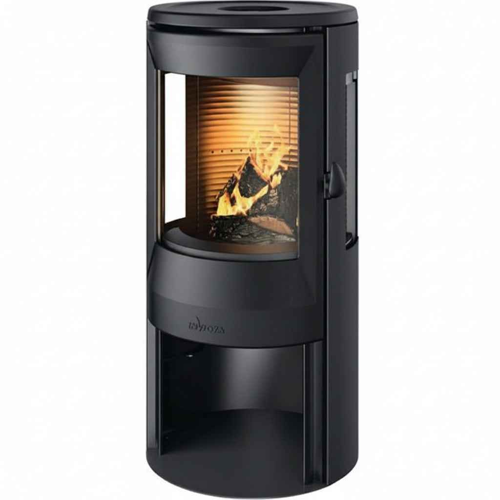 Poêle à bois Briand combustibles INVICTA Neosen Plus 8 kW noir avec triple vitrage, élégant et efficace pour chauffage domestique.