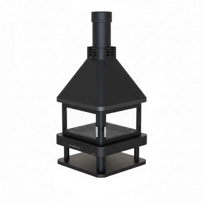 Poêle à bois Briand Combustibles Huelva-Poêle à Bois Central 15 kW avec 4 vitres, design moderne et performant.